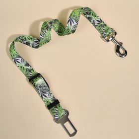 New Printed Pet Car Seat Belt Dog Hand Holding Rope Nylon Car Pet Supplies (Option: White Background Monstera)