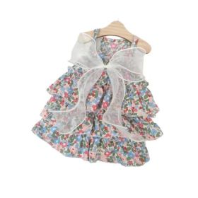 Spring And Summer Dog Clothes Cat Clothing Pet Cotton Floral Slip Dress Mesh Skirt Dress (Option: Gauze Blue Floral Skirt-S)