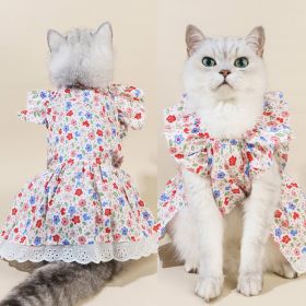 Spring And Summer Dog Clothes Cat Clothing Pet Cotton Floral Slip Dress Mesh Skirt Dress (Option: Little Red Flower-S)