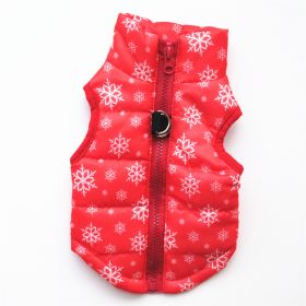 New Dog Clothes Winter Thickened Dog Cotton-padded Jacket Waistcoat Vest Down Silk Cotton Traction Buckle (Option: Christmas Red Snowflake-S)