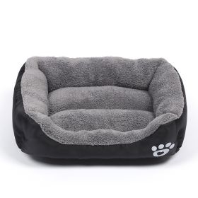 Pet Cushion Mat Square Four Seasons Universal Winter Fleece-lined Warm Dogs And Cats (Option: Black-L)